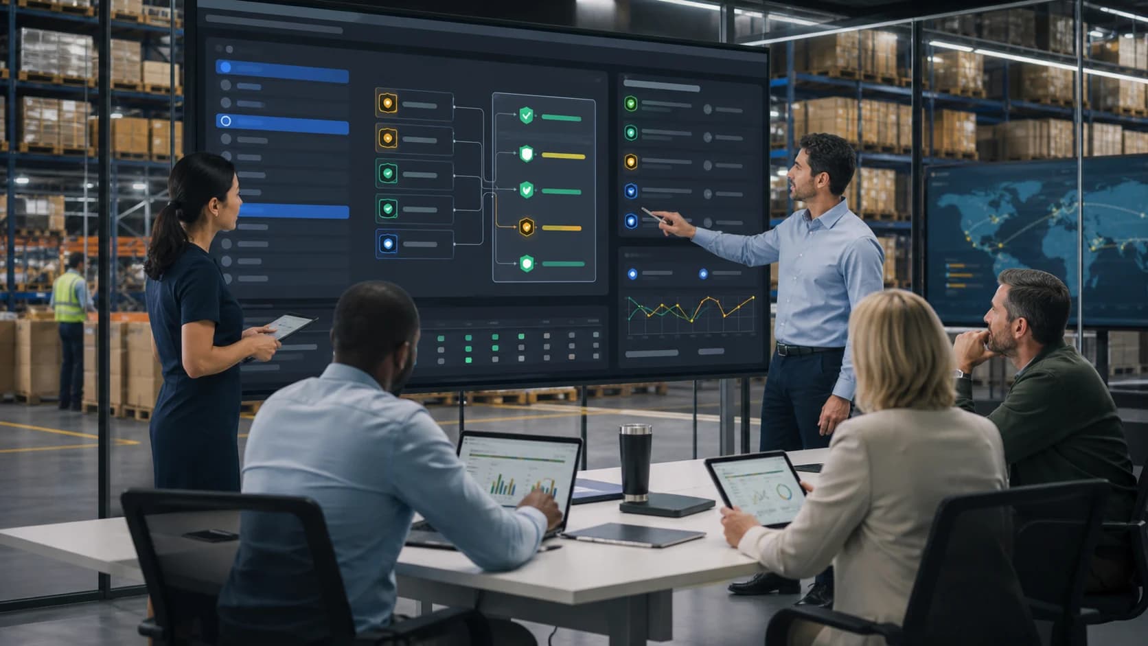 Supply chain sales finance warehouse and customer service reviewers using governed allocation fairness AI to review constrained inventory customer priority approval gates and audit evidence