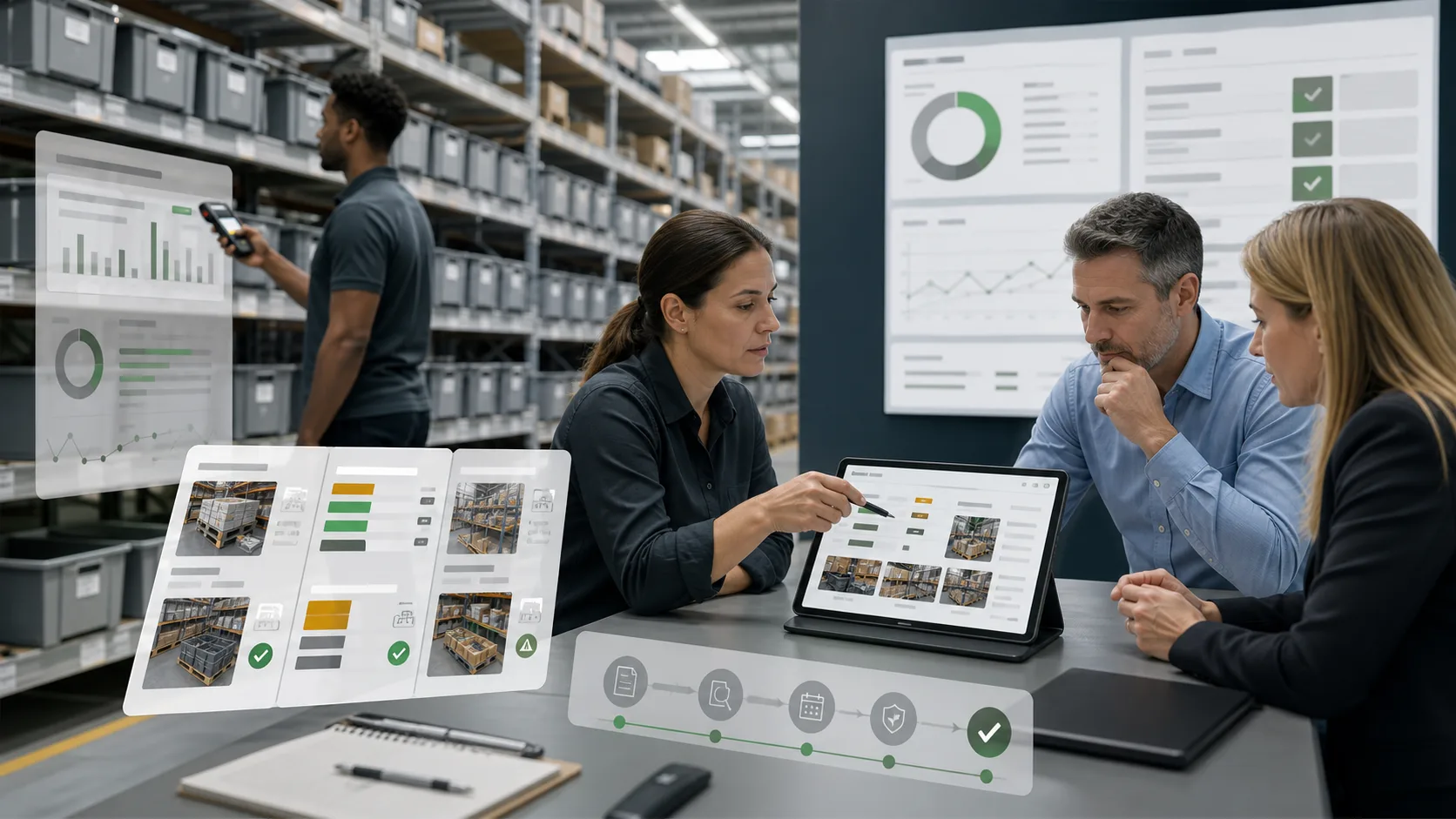Sales operations supply chain and finance team reviewing governed backorder recovery AI with order backlog inventory allocation delivery risk and customer promise approvals