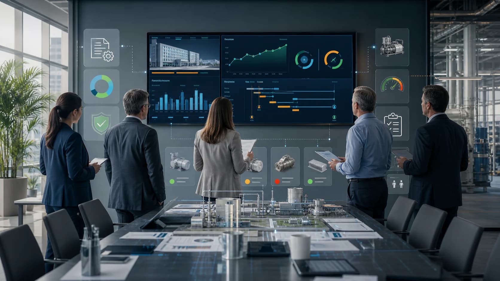 Finance facilities procurement and operations leaders reviewing governed CAPEX approval AI packets with asset evidence vendor quotes budget thresholds approval gates and audit trails