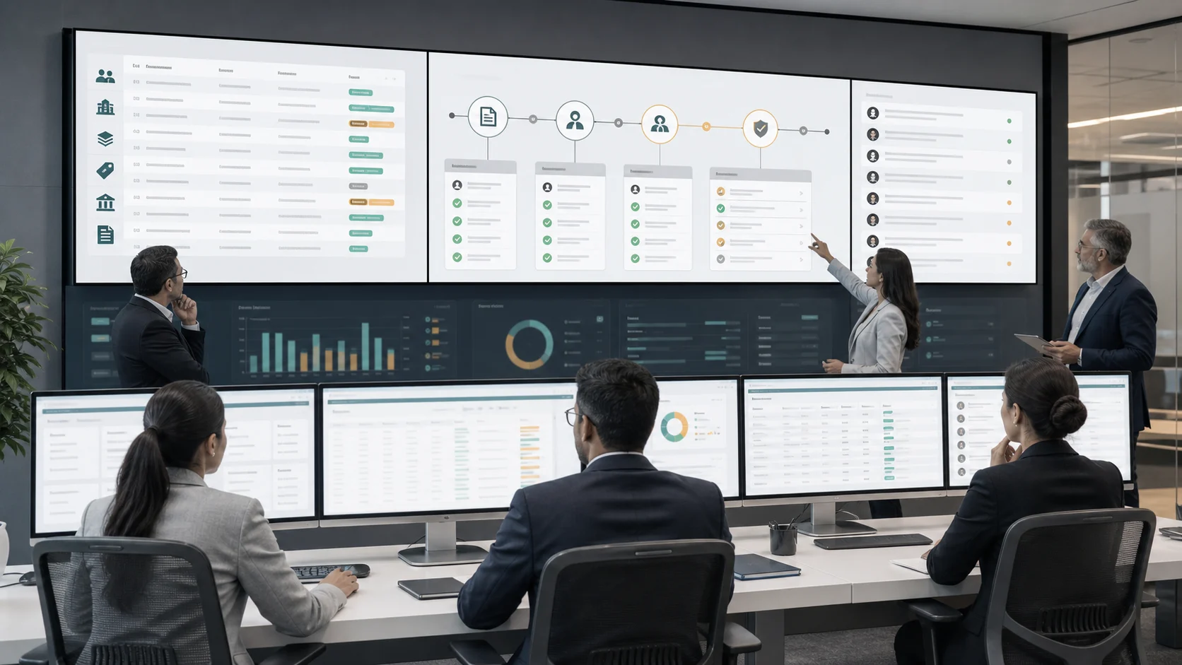 Enterprise operations team reviewing governed ERP master-data AI workflows with vendor customer item pricing bank tax approval gates source evidence and audit trails