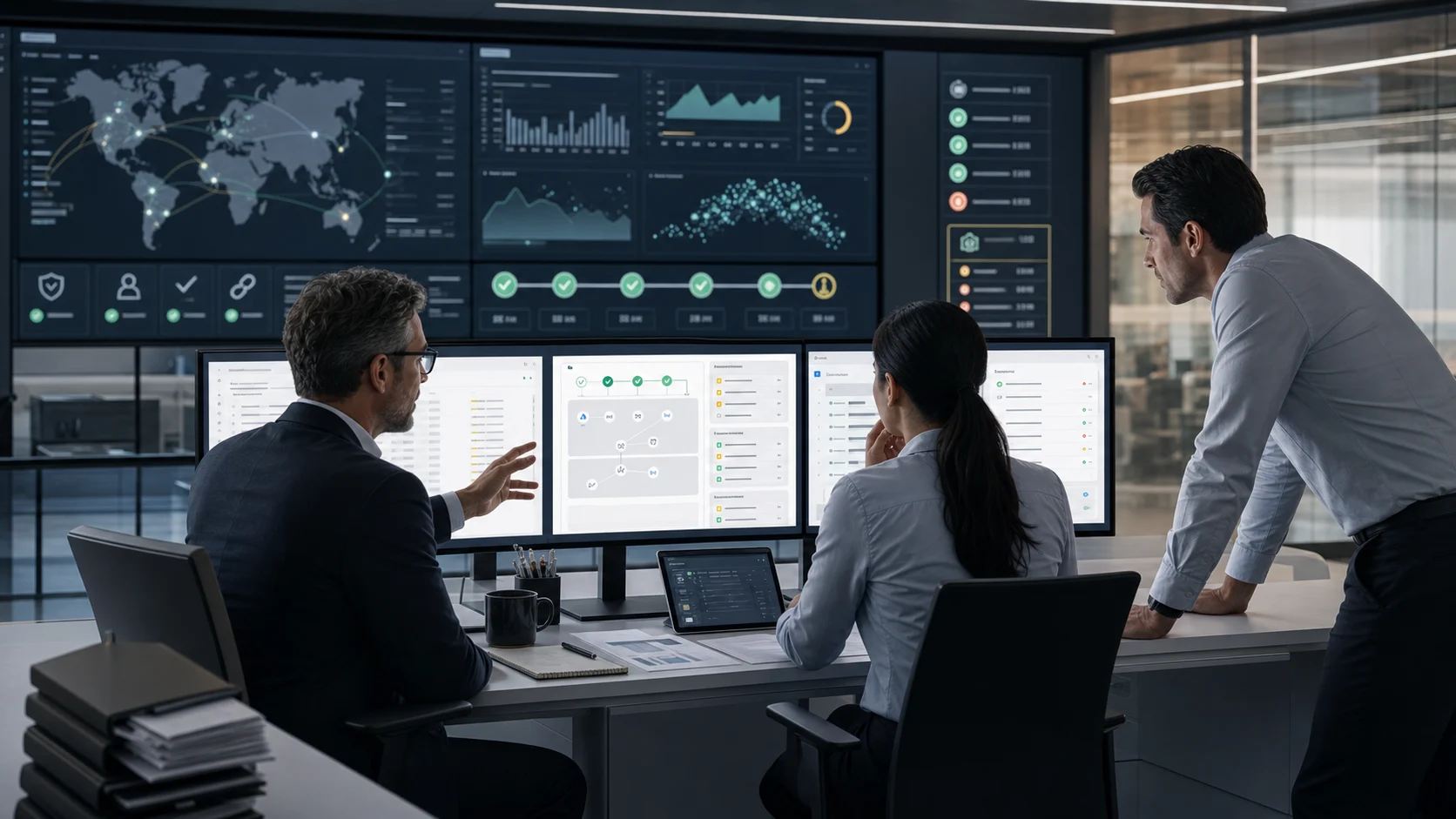 Finance and treasury team reviewing a governed AI payment-run queue with cash forecast signals, vendor payment evidence, approval checkpoints, bank-file readiness, segregation-of-duties controls, and audit trails