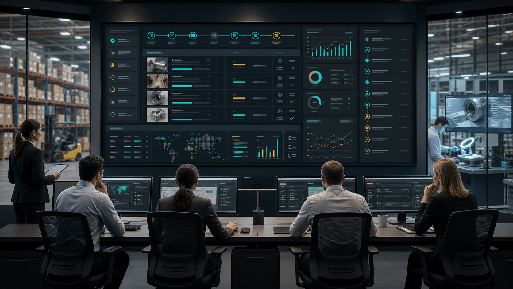 Procurement and quality operations team reviewing a governed AI supplier quality recovery queue with defect evidence packets, credit recovery recommendations, CAPA follow-up, approval checkpoints, supplier score signals, and audit trails