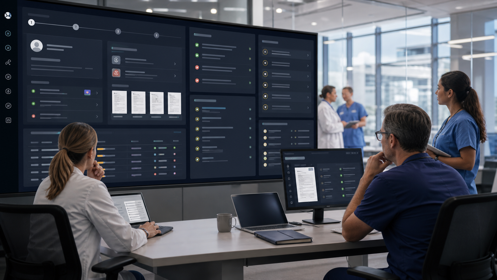 Governed OPAG healthcare AI agent preparing prior authorization evidence packets, payer requirements, chart context, missing documents, review queues, and audit trails