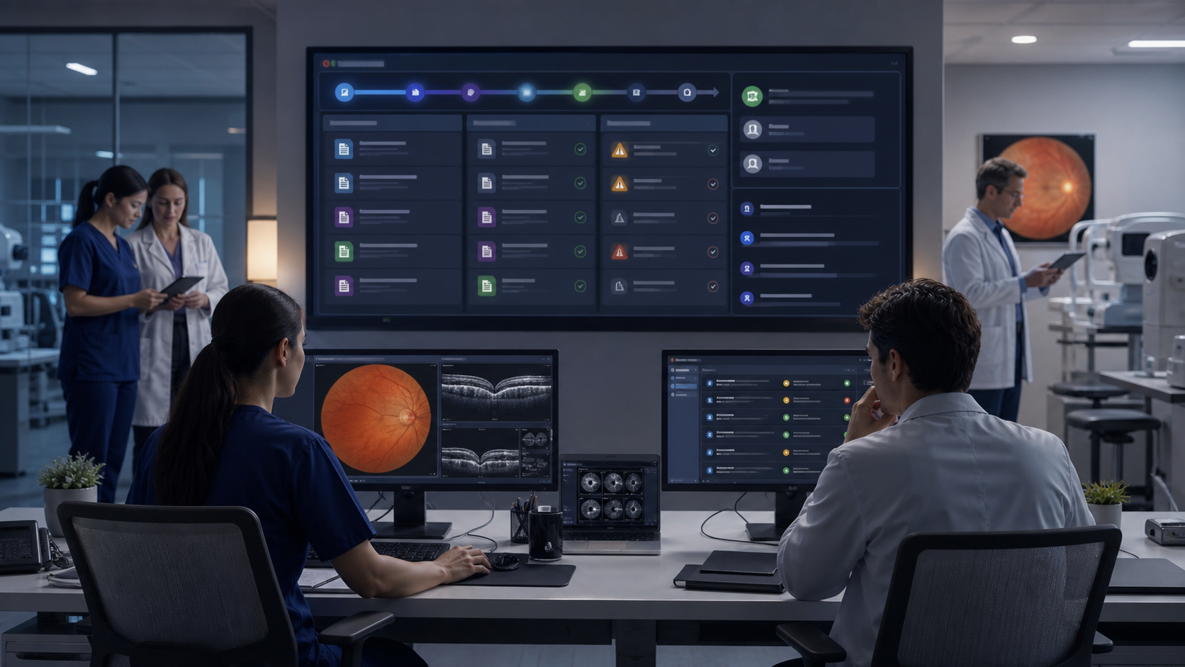 Governed OPAG specialty clinic AI agent preparing retina referral packets, chart-review context, imaging evidence, and provider approval queues