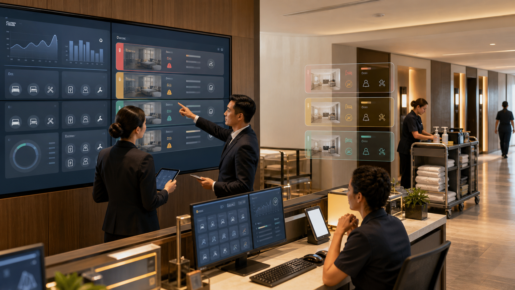Governed OPAG housekeeping dispatch AI agent ranking hotel room-readiness exceptions with staff approval and source evidence